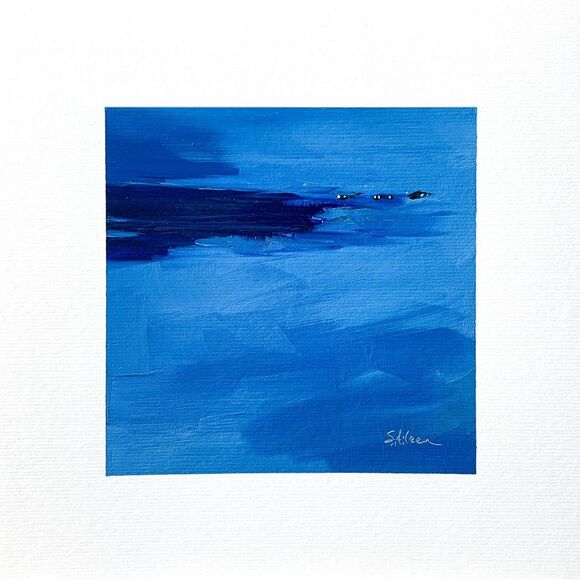 8x8 Maine Original Oil Painting Winter Ocean New England Atlantic Snow Signed